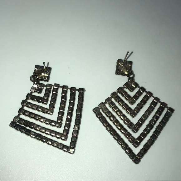 Vtg Rhinestone Silver Tone Dangle Statement Stud Earrings 2.5” - Picture 3 of 6